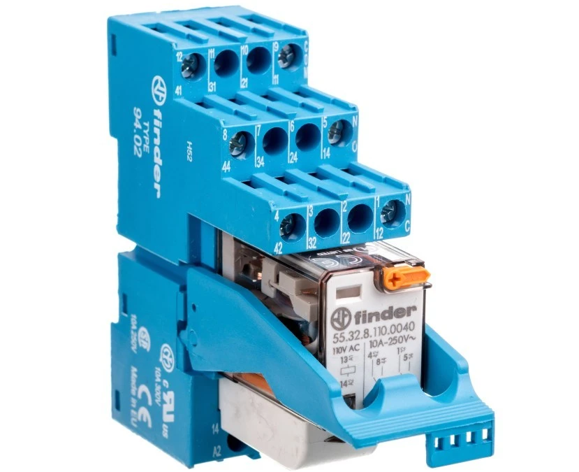 Moduł interfejsowy 27mm, 2P 10A 110V AC, styki AgNi, wskaźnik zadziałania, blokada, przycisk testujący, DIN 58.32.8.110.0060SPA - obrazek 1