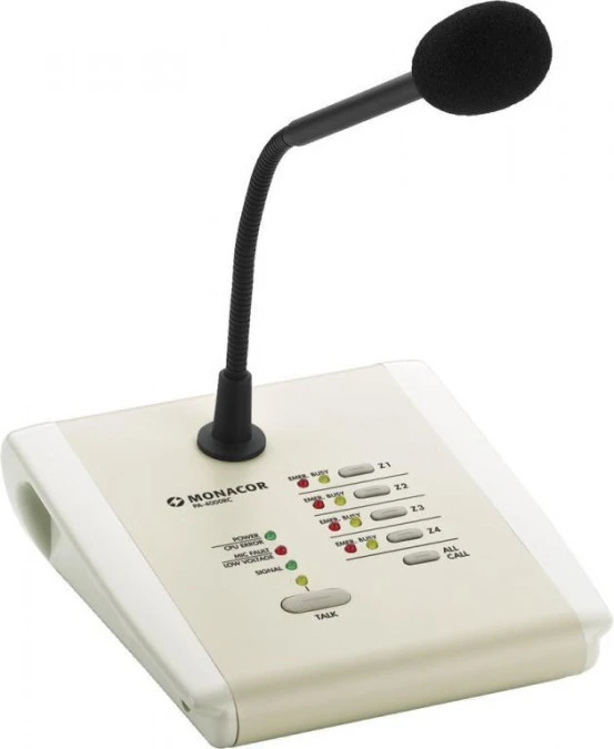 Mikrofon pulpitowy PA, 4‑strefowy, współpracujący ze wzmacniaczem PA‑40120 oraz mikserem strefowym PA‑6040MPX PA‑4000RC