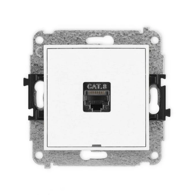 MINI Mechanizm gniazda komputerowego pojedynczego 1xRJ45, kat. 8, ekranowane, 8‑stykowy, bez pola opisowego biały mat 25MGKBO‑11 - obrazek 1