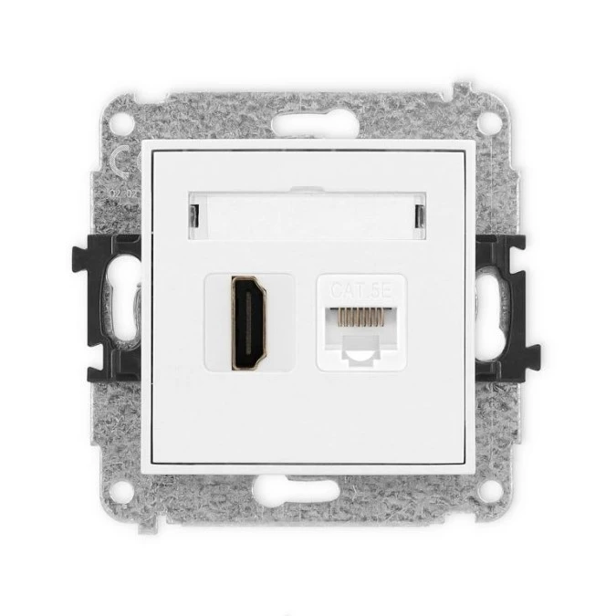 MINI Mechanizm gniazda pojedynczego HDMI 2.0 + gniazda komp. poj. 1xRJ45, kat. 5e, 8‑stykowy biały mat 25MGHK - obrazek 1
