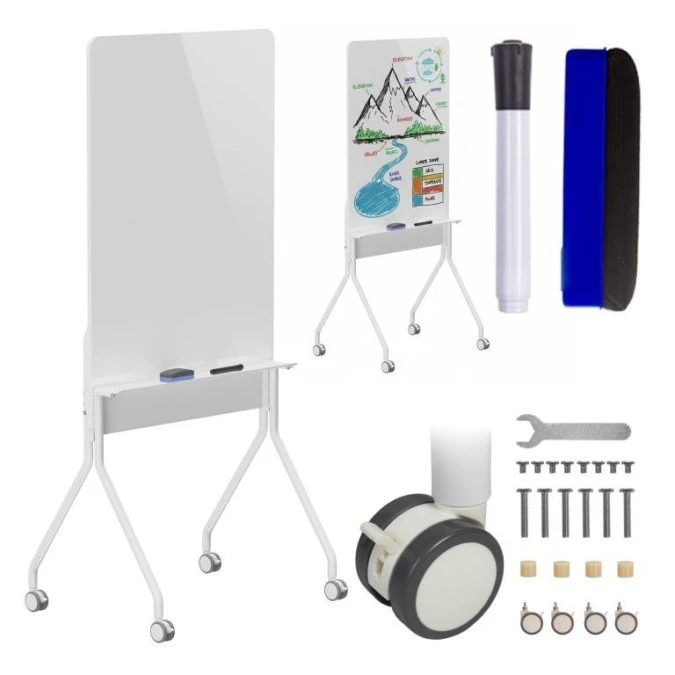 Mobilna tablica suchościeralna Ergo Office, orientacja pionowa, biała, jednostronna, z półką, wymiary tablicy 1190x790mm, ER‑305