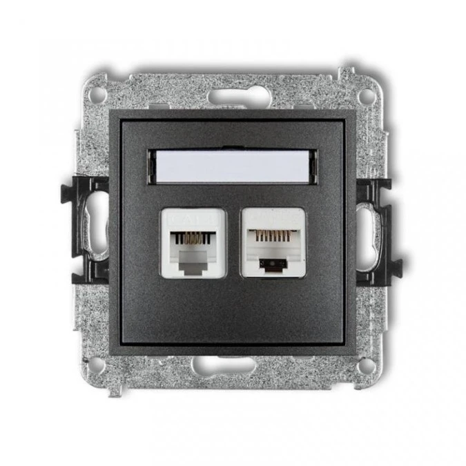 MINI Gniazdo telefoniczne RJ11 + gniazdo komputerowe RJ45 kat. 5e 8‑stykowy beznarzędziowy grafitowe 11MGTK - obrazek 1