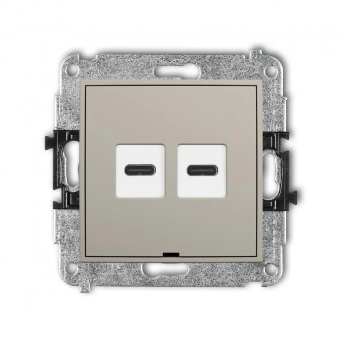 MINI Mechanizm ładowarki USB podwójnej 2xUSB C, 30W max., bez pola opisowego taupe 60MCUSBBO‑9 - obrazek 1