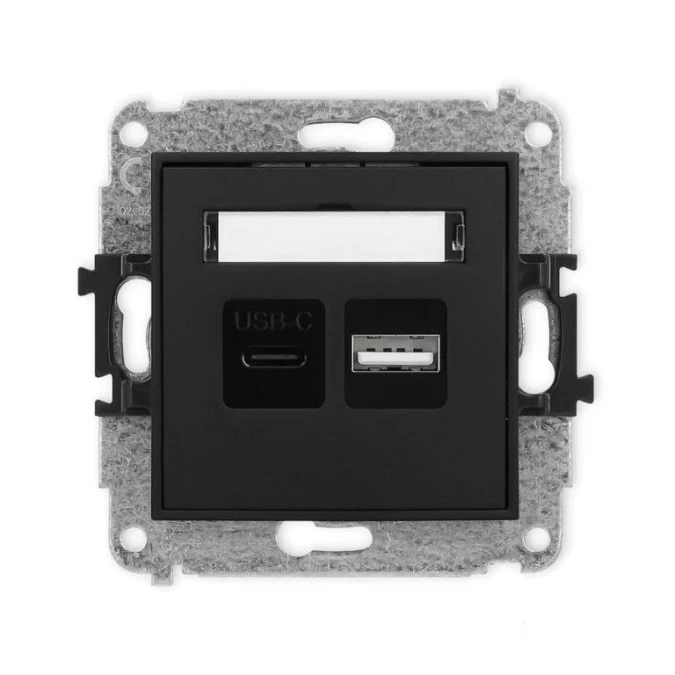 MINI Mechanizm ładowarki USB podwójnej USB C + USB A, 20W max., czarny mat 12MCUSB‑8 - obrazek 1