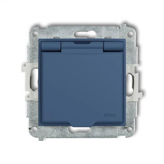MINI Mechanizm gniazda bryzgoszczelnego z uziemieniem 2P+Z (klapka navy blue, przesłony torów prądowych) navy blue 64MGPB‑1zp - obrazek 1