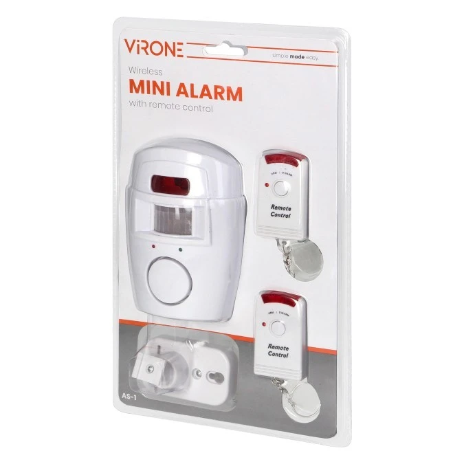 Mini alarm bezprzewodowy z wbudowaną syreną sterowany pilotem, 6m, bateryjny, 2 piloty,AS‑1 - obrazek 2