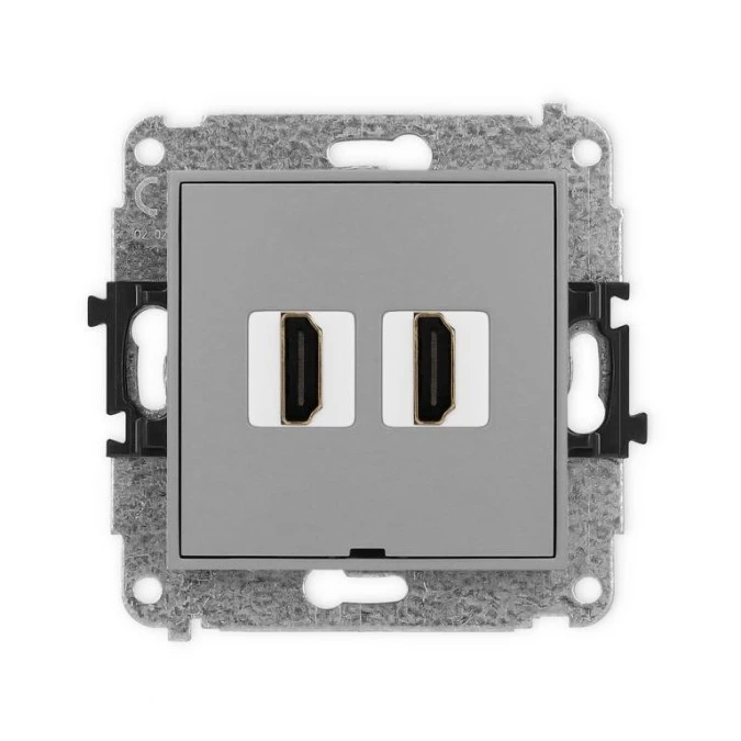 MINI Mechanizm gniazda podwójnego HDMI 2.1, 8K, bez pola opisowego szary mat 27MHDMIBO‑6 - obrazek 1