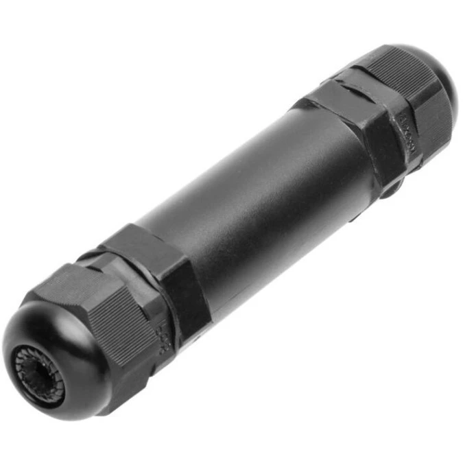 Mufa kablowa z dławikami na kable do 3x1,5mm2 hermetyczna IP68 prosta czarna GTV - obrazek 1