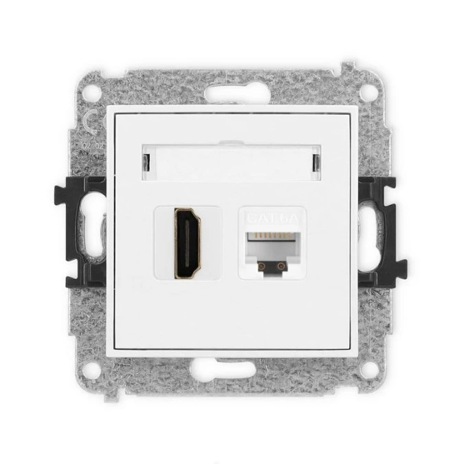MINI Mechanizm gniazda pojedynczego HDMI 2.0, 4K + gniazda komp. poj. 1xRJ45, kat. 6A, 8‑stykowy biały MGHK‑46A - obrazek 1