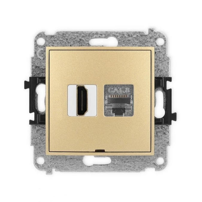 MINI Mechanizm gniazda HDMI 2.1, 8K + gniazda 1xRJ45, kat. 8, ekranowany, 8‑stykowy, bez pola opisowego złoty 29MGHKBO‑88 - obrazek 1