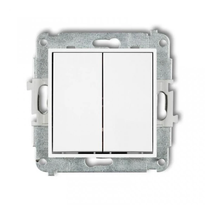 MINI Mechanizm łącznika jednobiegunowego ze schodowym (dwa klawisze bez piktogramów, wspólne zasilanie) biały mat 25MWP‑10.11 - obrazek 1
