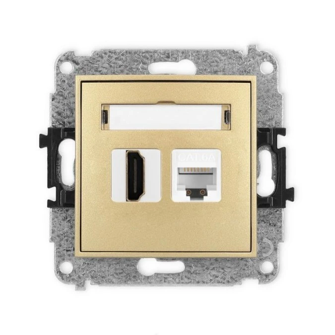 MINI Mechanizm gniazda pojedynczego HDMI 2.1, 8K + gniazda komp. poj. 1xRJ45, kat. 6A, 8‑stykowy złoty 29MGHK‑86A - obrazek 1
