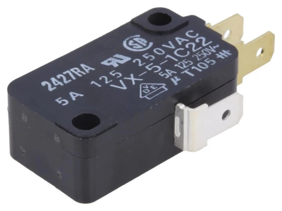 Mikroprzełącznik SNAP ACTION bez dźwigni SPDT 5A/250VAC IP40 VX‑5‑1C22 - obrazek 1