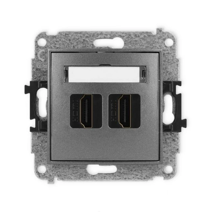 MINI Mechanizm gniazda podwójnego HDMI 2.1, 8K grafitowy 11MHDMI‑6 - obrazek 1