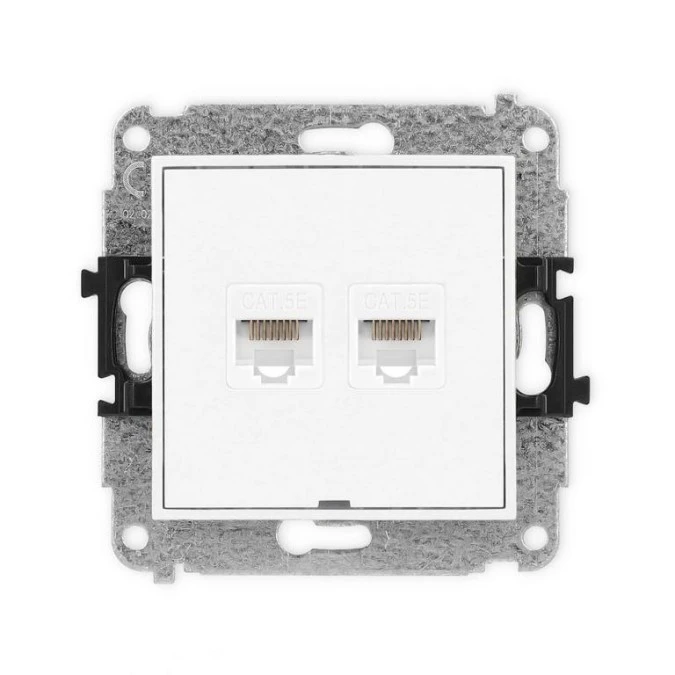 MINI Mechanizm gniazda komputerowego podwójnego 2xRJ45, kat. 5e, 8‑stykowy, bez pola opisowego biały mat 25MGKBO‑2 - obrazek 1
