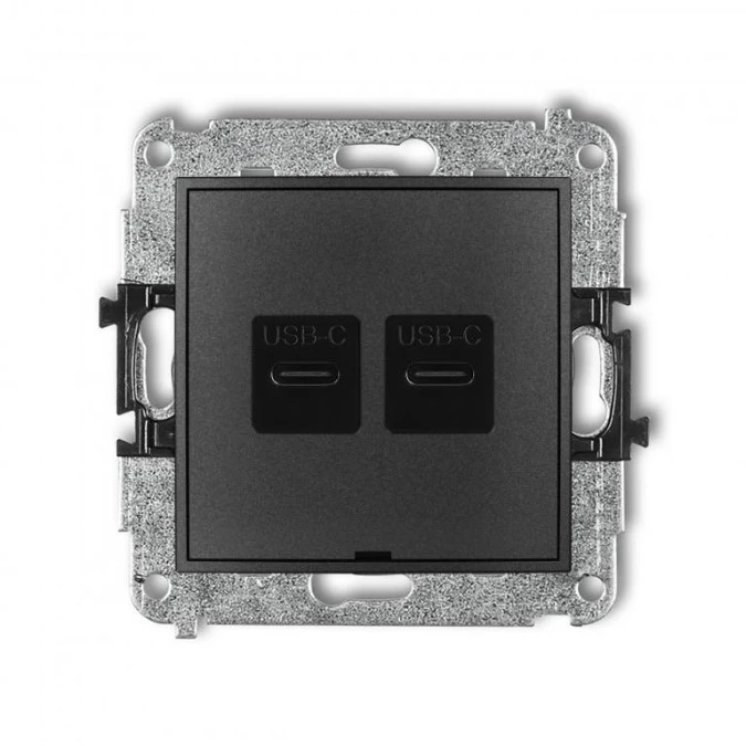 MINI Mechanizm ładowarki USB podwójnej 2xUSB C, 30W max., bez pola opisowego grafitowy 11MCUSBBO‑9 - obrazek 1