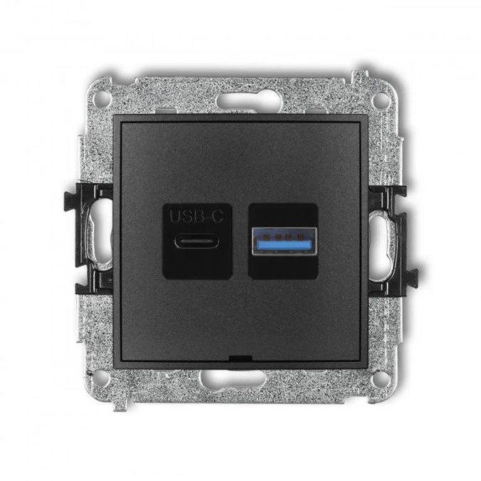 MINI Mechanizm ładowarki USB podwójnej USB C + USB A, 30W max., bez pola opisowego grafitowy 11MCUSBBO‑10