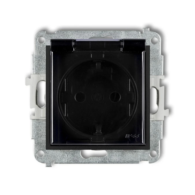 MINI Mechanizm gniazda bryzgoszczelnego z uziemieniem SCHUKO 2P+Z (klapka dymna, przesłony torów prądowych) czarny mat 12MGPB‑1s - obrazek 1