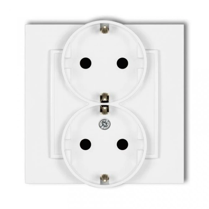 MINI Gniazdo podwójne z uziemieniem SCHUKO 2x(2P+Z) (przesłony torów prądowych) biały mat 25MGP‑2sp - obrazek 1