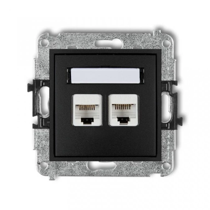 MINI Gniazda komputerowe podwójne 2xRJ45, kat. 5e, 8‑stykowy czarny mat 12MGK‑2