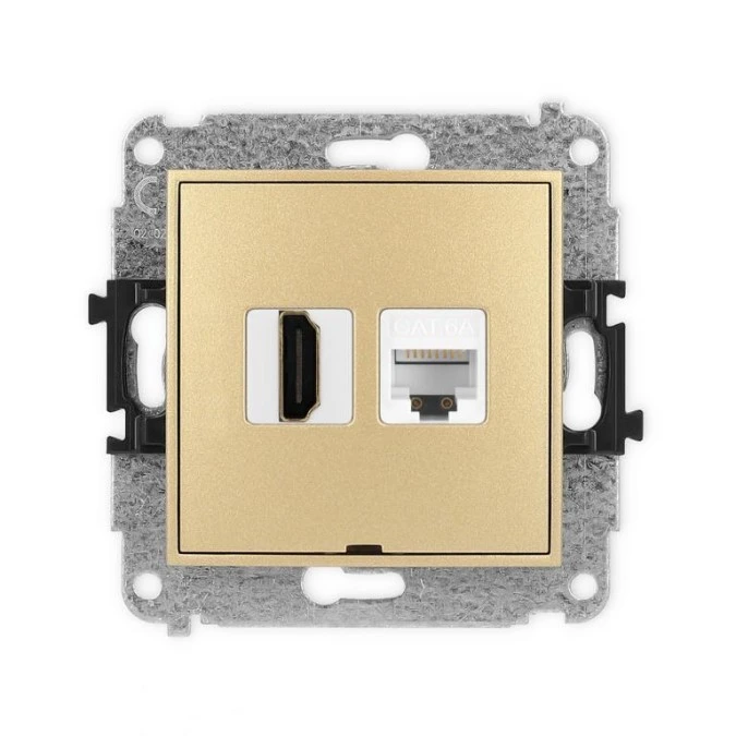 MINI Mechanizm gniazda HDMI 2.1, 8K + gniazda komp. poj. 1xRJ45, kat. 6A, 8‑stykowy, bez pola opisowego złoty 29MGHKBO‑86A - obrazek 1