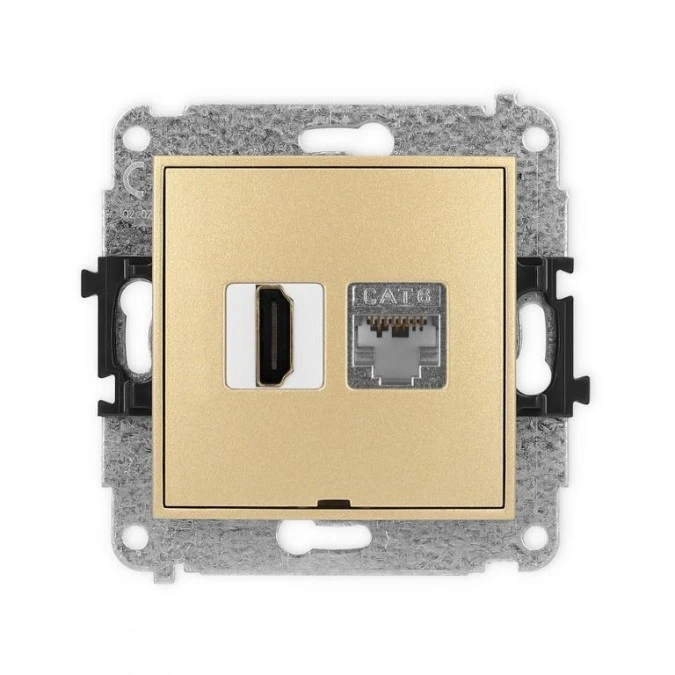 MINI Mechanizm gniazda HDMI 2.0, 4K + gniazda 1xRJ45, kat. 6, ekranowany, 8‑stykowy, bez pola opisowego złoty 29MGHKBO‑46 - obrazek 1