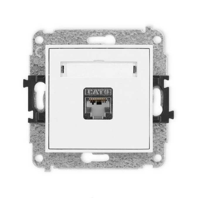 MINI Mechanizm gniazda komputerowego pojedynczego 1xRJ45, kat. 5e, ekranowane, 8‑stykowy biały mat 25MGK‑1e - obrazek 1