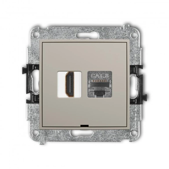 MINI Mechanizm gniazda HDMI 2.1, 8K + gniazda 1xRJ45, kat. 8, ekranowany, 8‑stykowy, bez pola opisowego taupe 60MGHKBO‑88 - obrazek 1