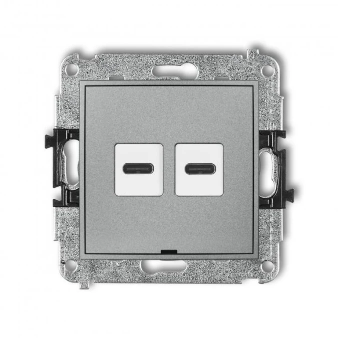MINI Mechanizm ładowarki USB podwójnej 2xUSB C, 30W max., bez pola opisowego srebrny metalik 7MCUSBBO‑9 - obrazek 1