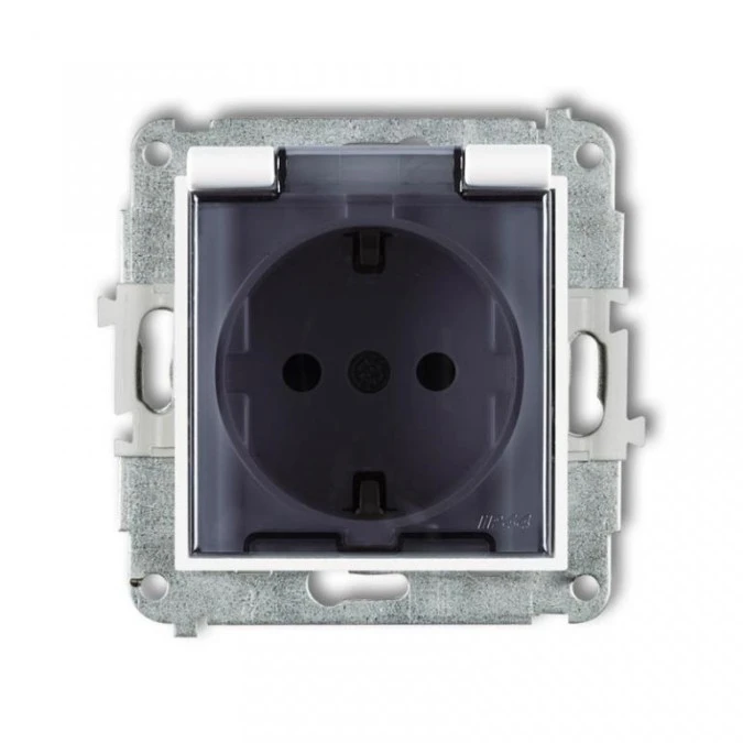 MINI Mechanizm gniazda bryzgoszczelnego z uziemieniem SCHUKO 2P+Z (klapka dymna, przesłony torów prądowych) biały mat 25MGPB‑1sd - obrazek 1