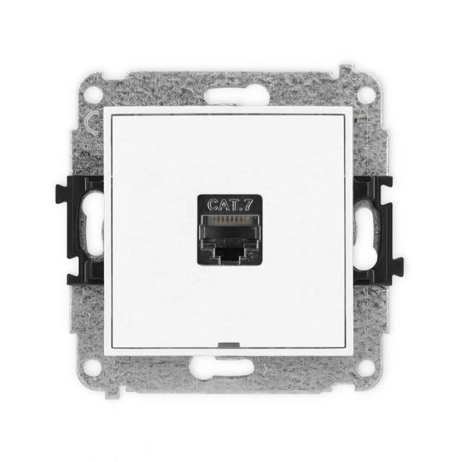 MINI Mechanizm gniazda komputerowego pojedynczego 1xRJ45, kat. 7, ekranowane, 8‑stykowy, bez pola opisowego biały mat 25MGKBO‑9 - obrazek 1
