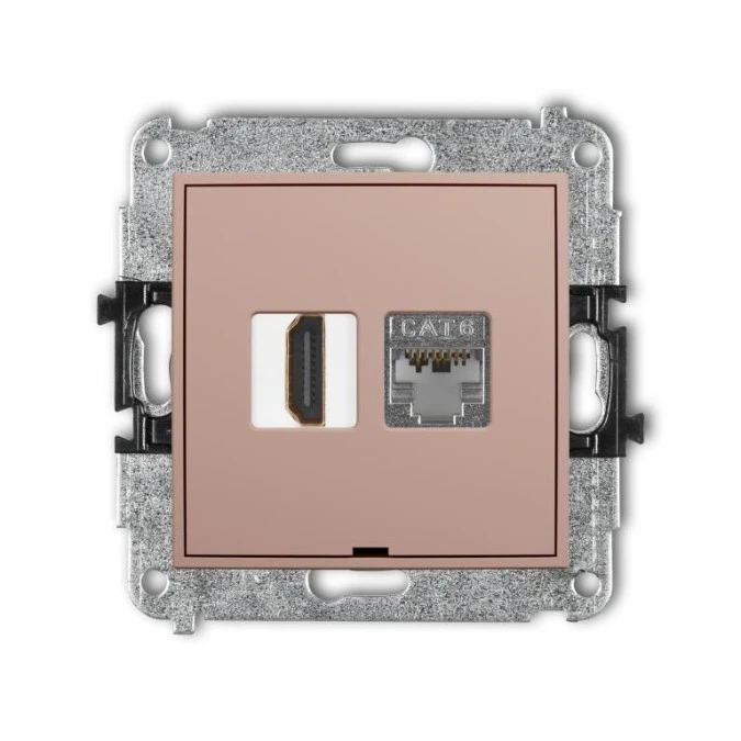 MINI Mechanizm gniazda HDMI 2.0, 4K + gniazda 1xRJ45, kat. 6, ekranowany, 8‑stykowy, bez pola opisowego łososiowy 62MGHKBO‑46 - obrazek 1