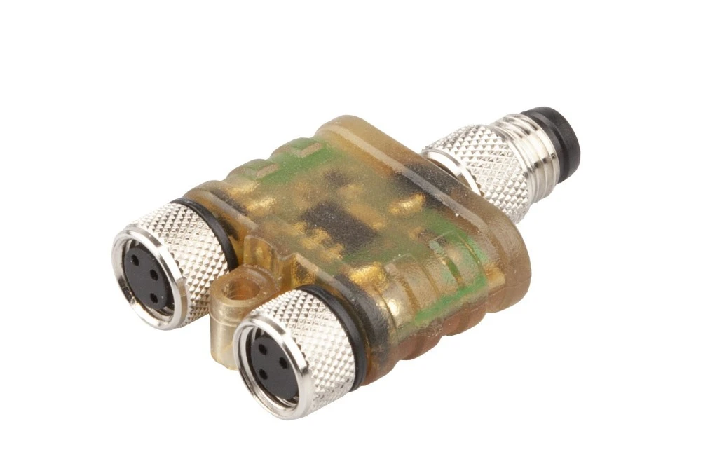 Moduł logiczny 10x41x26mm AND 2‑krotny 10‑30VDC złącze M8 żeńskie 3‑PINowe złącze M8 męskie 3‑PINowe IP67 VL150102 - obrazek 1