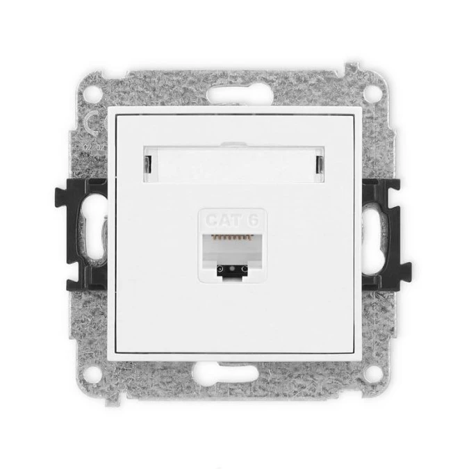 MINI Mechanizm gniazda komputerowego pojedynczego 1xRJ45, kat. 6, 8‑stykowy biały mat 25MGK‑3 - obrazek 1