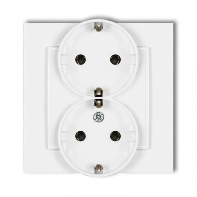 MINI Gniazdo podwójne z uziemieniem SCHUKO 2x(2P+Z) (bez przesłon torów prądowych) biały mat 25MGP‑2s - obrazek 1