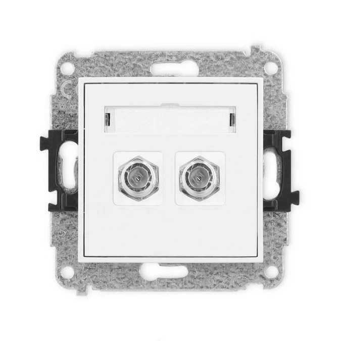 MINI Mechanizm gniazda antenowego podwójnego typu F (SAT) niklowany biały mat 25MGF‑2 - obrazek 1