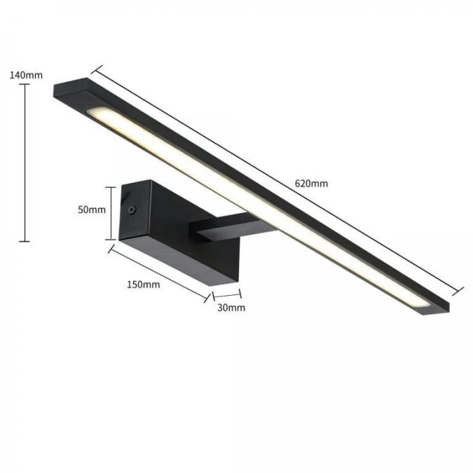 Minimalistyczny kinkiet ledowy nad lustro ISLA barwa ciepła czarny GS‑LWB‑20W BK Light Prestige - obrazek 3