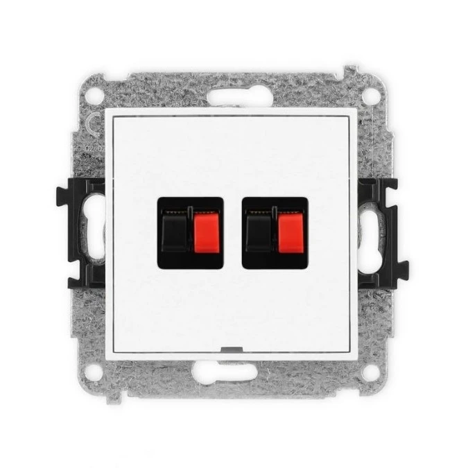 MINI Mechanizm gniazda głośnikowego podwójnego, bez pola opisowego biały mat 25MGGBO‑2 - obrazek 1