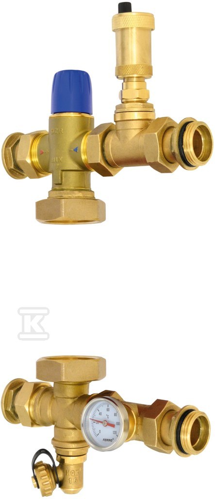 Grupa mieszająca do rozdzielacza 1″ z zaworem termostatycznym 3-drogowym, dla pompy 130 mm GM1F-WP