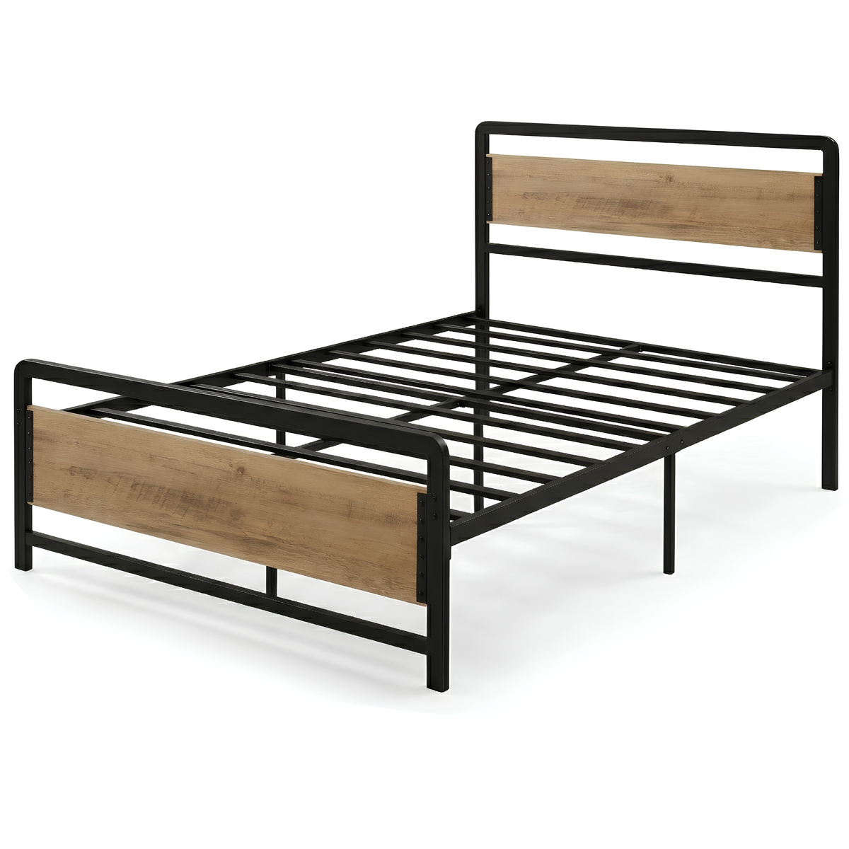 Łóżko metalowe pojedyncze 120x200 Belivio SOHO czarne / Royal Oak - obrazek 1