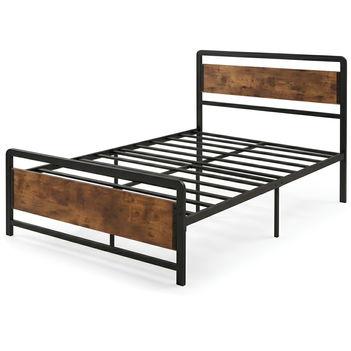 Łóżko metalowe pojedyncze 120x200 Belivio SOHO czarne / Rustical Oak - obrazek 1