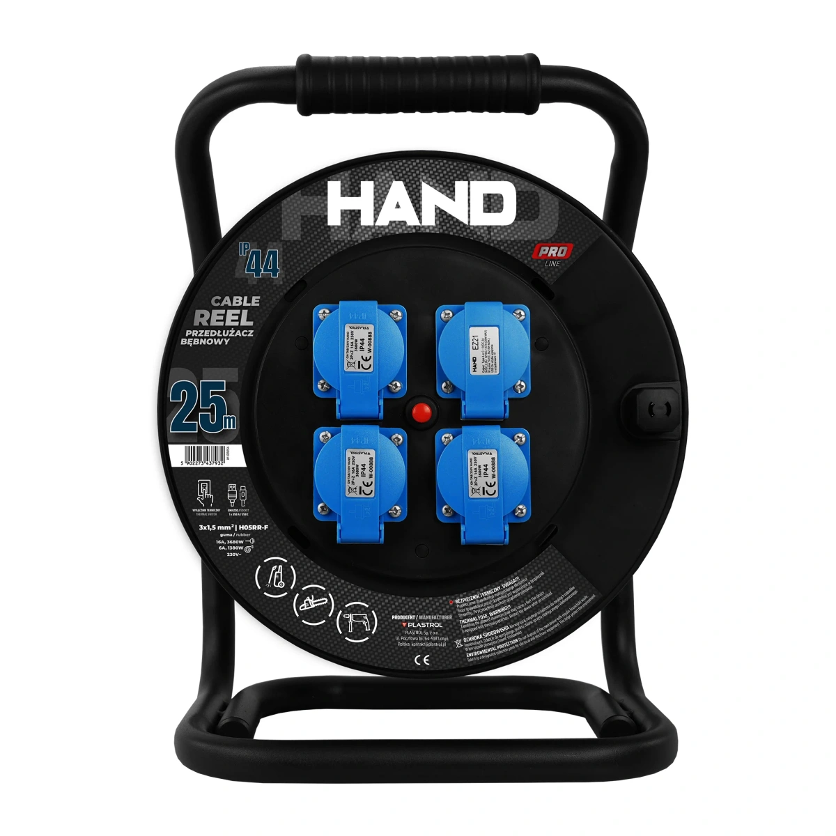 Przedłużacz bębnowy Plastrol PB-PRO/USB/25M/3X1,5/H05RR-F HAND W-00854 - obrazek 1