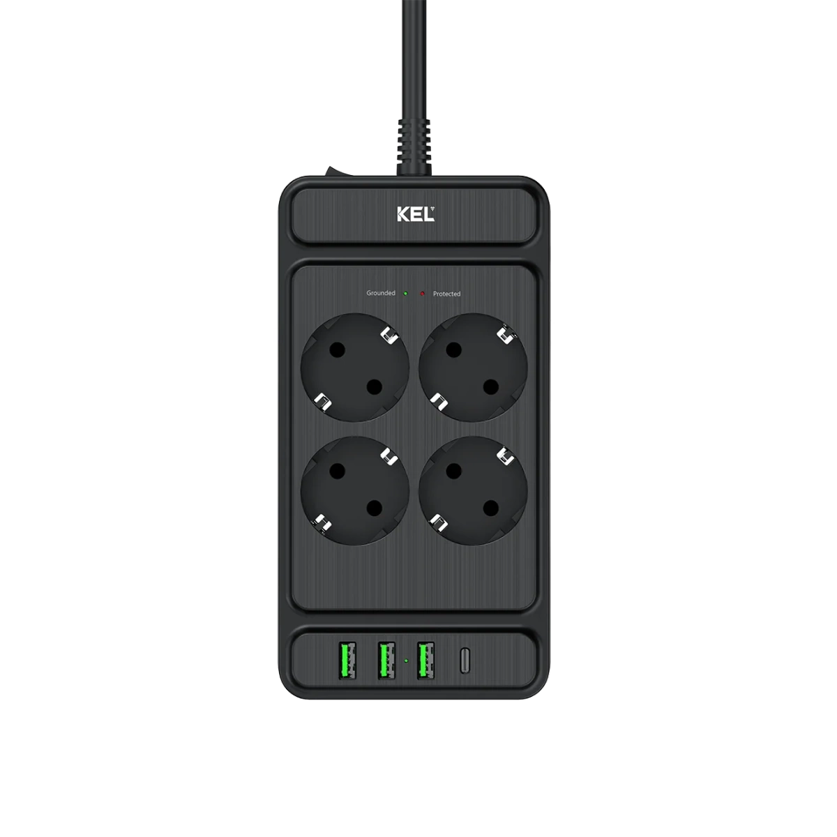 Przedłużacz stały z czterokrotnym gniazdem wtyczkowym 2p+Z USB KEL W-00355