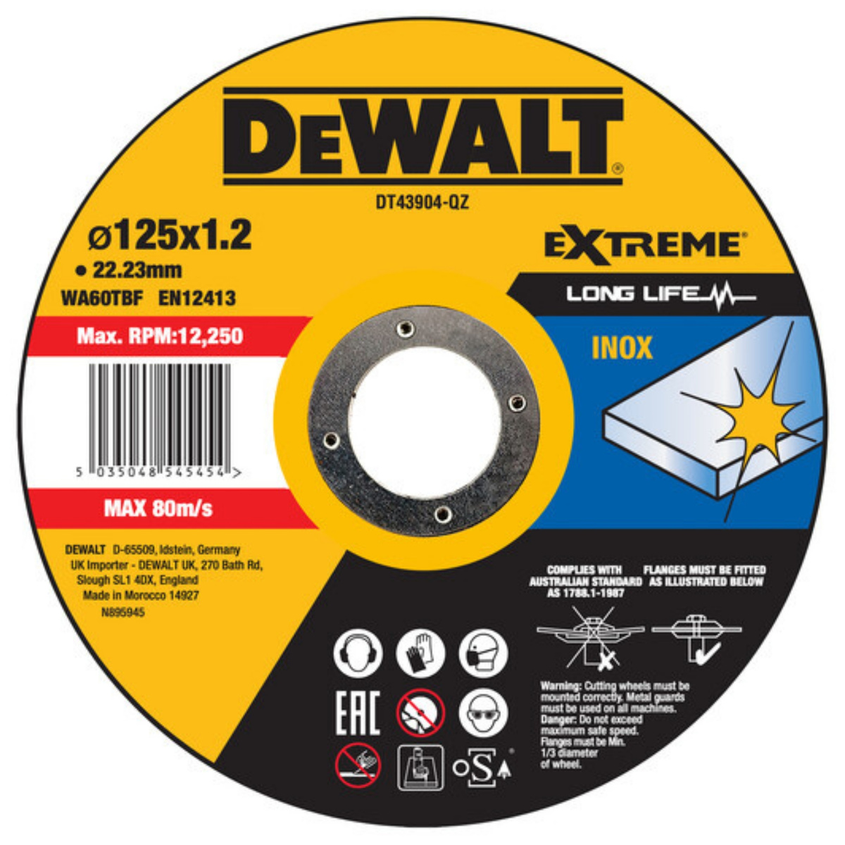 Tarcza tnąca do stali nierdzewnej 125×1,2×22,23mm Dewalt DT43904-QZ
