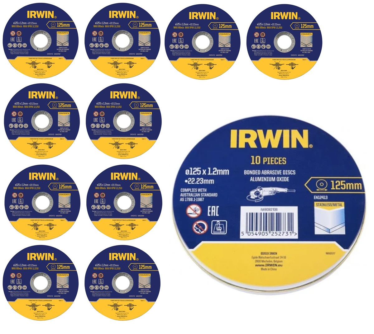 Zestaw 10 szt. tarcz do cięcia metalu 125×1,2×22,23 Irwin IW8082106