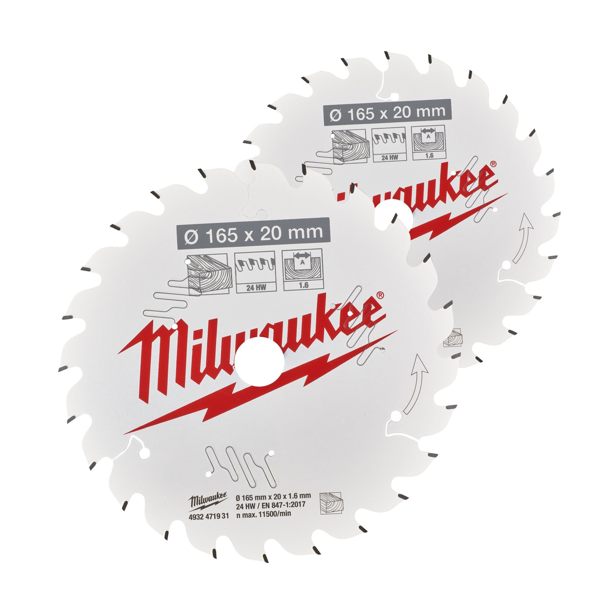 Zestaw 2 szt. tarcz do drewna 165x20mm 40Z Milwaukee 4932492433 - obrazek 1