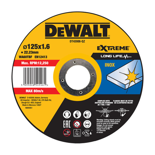Tarcza tnąca do stali nierdzewnej 125×1,6×22,23mm Dewalt DT43906-QZ
