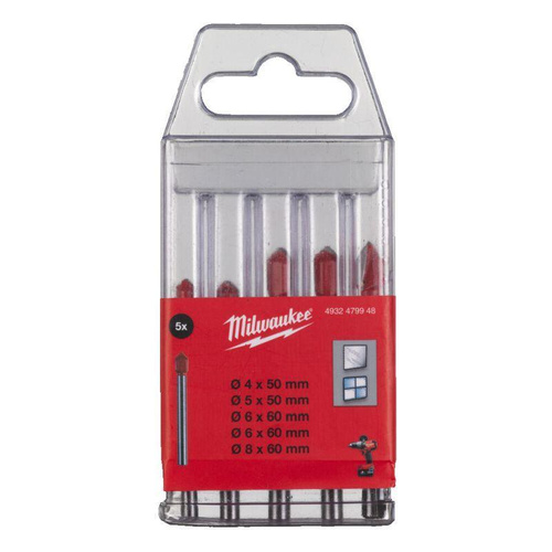 Zestaw 5 szt. wierteł do szkła i ceramiki 4-8 mm Milwaukee 4932479948 - obrazek 1