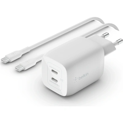 Ładowarka sieciowa Belkin Boost Pro Wall Dual USB C PD 3.0 PPS GaN 65W + kabel C/USB 2m, biała - obrazek 1