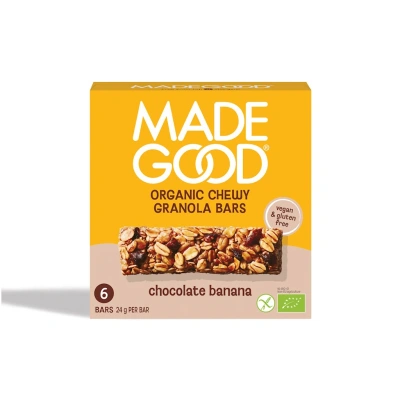 BATONIKI GRANOLA CRUNCHY Z CZEKOLADĄ I BANANEM BEZGLUTENOWE BIO (6 x 24 g) 144 g MADEGOOD BATONIKI GRANOLA CRUNCHY Z CZEKOLADĄ I BANANEM BEZGLUTENOWE BIO (6 x 24 g) 144 g MADEGOOD